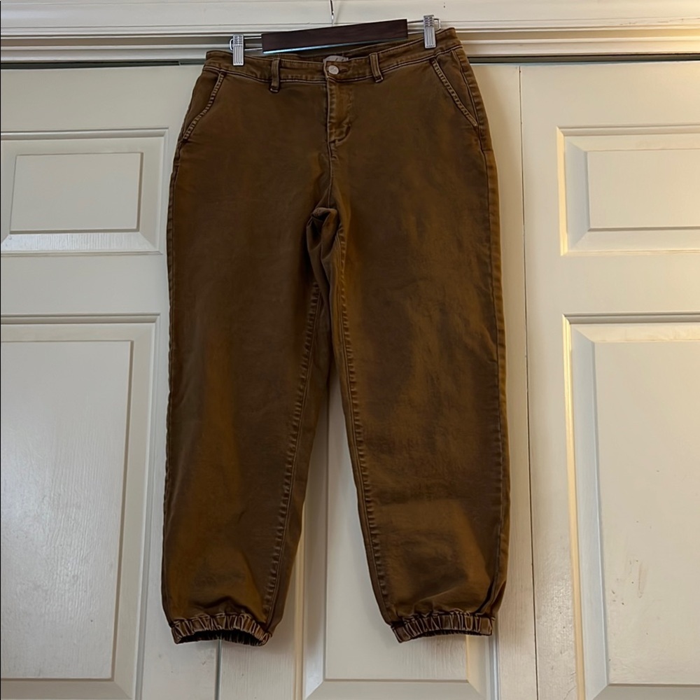 Wonderly Brown  Heavy Denim Jogger Style Pants 8R Elastic Cuff 4 Pockets